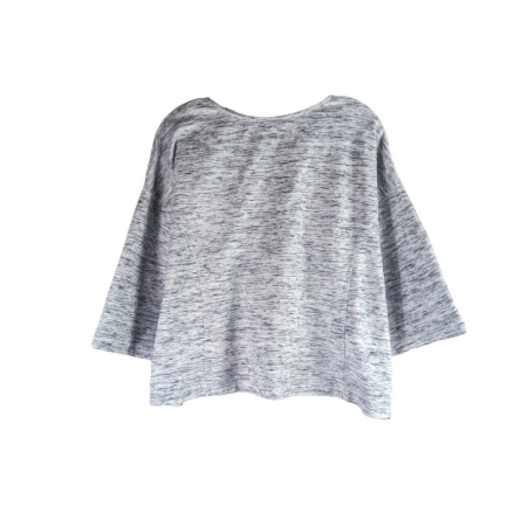 PURE JILL J JILL GRAY/WHITE STRIPED DROP SHOULDER FLEECE TOP SZ. L PETITE